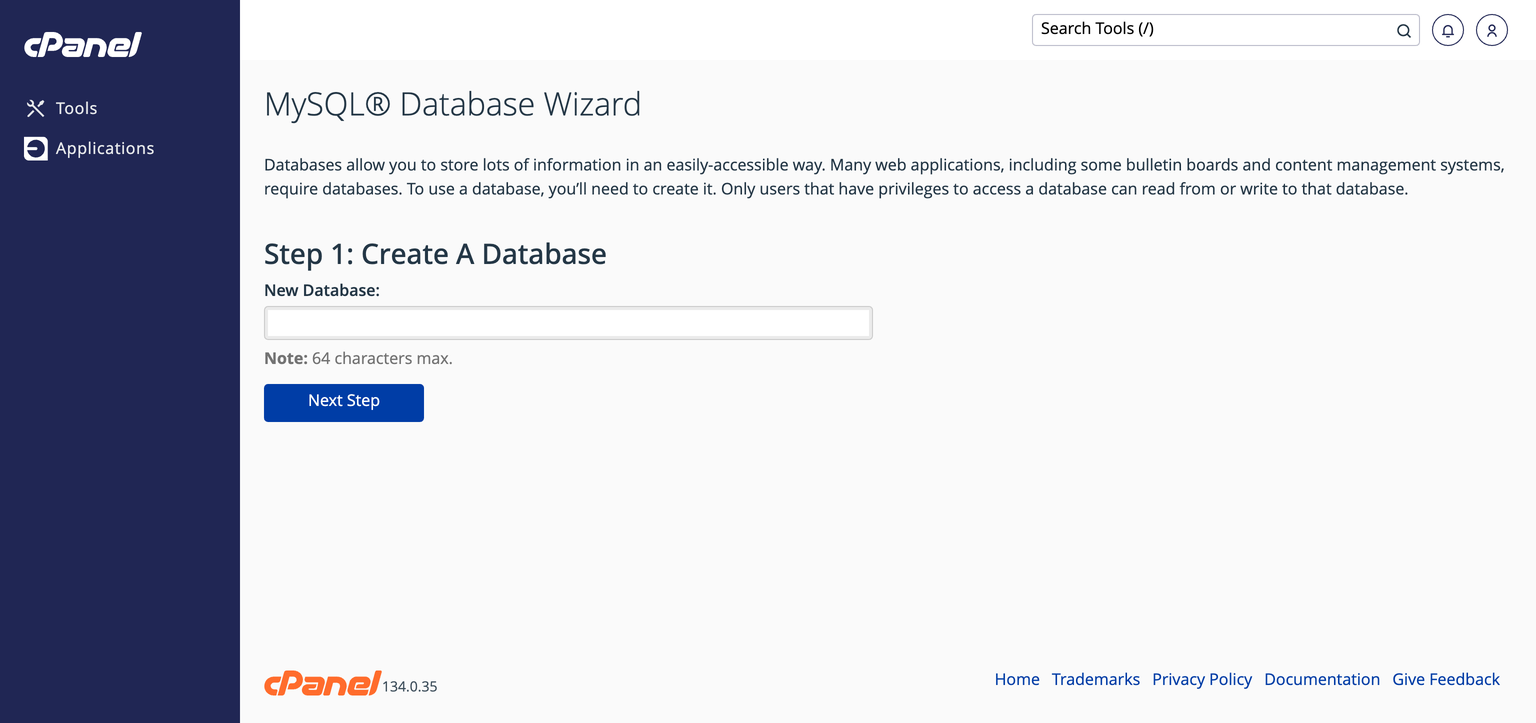 MySQL Database Wizard Step 1 — Create A Database