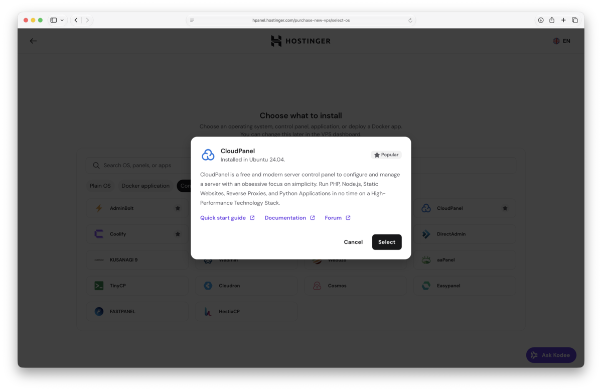 Select CloudPanel