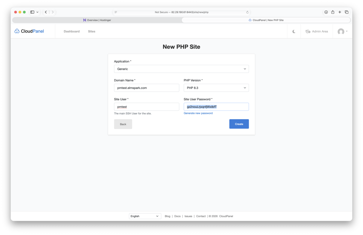 Fill in the site details