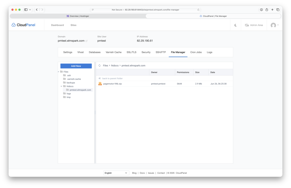 Upload the PageMotor zip