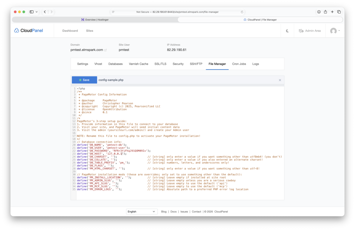 Fill in your database details