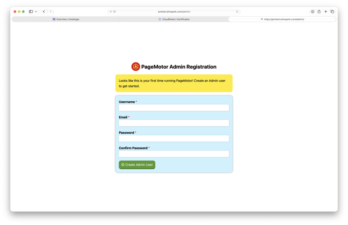 Create your PageMotor admin